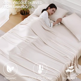 Swiftify 100% Organic Viscose Derived from Bamboo, 4-Piece King Bed Sheet Set, Ultra Soft & Luxuriously Cooling Sheets, Deep Pocket Fits 16" Mattress, Perfect for Hot Sleepers, Ivory