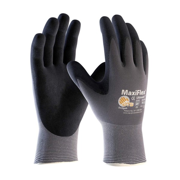 PIP G-Tek MaxiFlex Nitrile Coated Knit Nylon Gloves, Gray/Black, Large, 12 Pairs