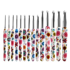14pcs Crochet Hooks Set Ergonomic Arthritis Handle Sunflower Printing DIY Aluminum Crochet Hooks for Beginners for Craft