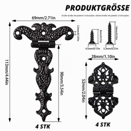 Sxutop Pack of 8 Antique Black T Hinges Retro Folding Vintage Zinc Alloy Antique Small Decorative Hinges with Screws Furniture Hinges for Cabinet Doors, Doors, Wooden Box