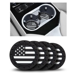 Car Cup Holder Coasters 4 Pack - American Flag 2.75 Inch Anti Slip Shockproof Drink Mat - Vehicle Interior Decor Accessories Black