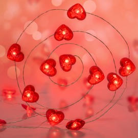 KAiSnova Guirnalda de luces con forma de corazón rojo para decoración del día de San Valentín, funciona con pilas, con control remoto y temporizador, 10 pies, 40 luces LED parpadeantes para bodas, aniversarios, Día de la Madre, decoración de fiestas