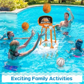 TALGIC Pool Basketball Hoop with Backboard, Floating Basketball Hoop for Pool with 4 Balls & Pump, Pool Toys for Kids and Adults