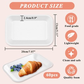 Akamino 60pcs Crafts Foam Trays, Rectangle Fruit BBQ Roast Meat Food Tray,Disposable Foam Plates for Supermarket, DIY, Printmaking, Graffiti Painting, Drawing -7.9 x 5.1 x 1 in