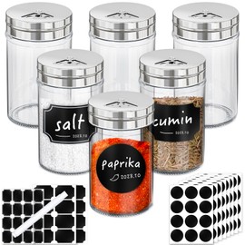 Segarty Glass Spice Jars with Labels, 6 Pack 3oz Glass Spice Bottles with 136 Blank Label Stickers and 1 Chalk Marker, Empty Spice Jars with Shaker Lid, Seasoning Containers Set for Kitchen