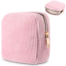 Telooco Sanitary Napkin Storage Bag Corduroy Pad Pouch Zipper Portable Sanitary Pouch Period Pouches for Teen Girls(Pink)