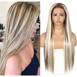 Sapphirewigs 13x6 Straight Lace Front Wigs blonde Long Straight Wig for Women highlights Lace Front Wig Synthetic Wig 150% Density Party Daily Wear Heat Resistant 26inch