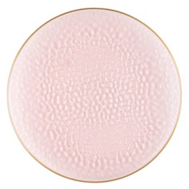 EcoQuality 13" inch Round Charger Hammered Translucent Pink Plastic Plates with Gold Rim - China Like Party Plates, Heavy Duty Large Disposable Dinner Salad Plate Weddings, Serveware (20 PACK)