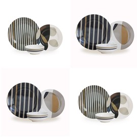 Bowla 12-Piece Melamine Dinnerware Set - Service for 4 (Moden Strip IV)