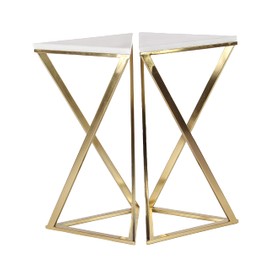 Deco 79 Metal Side End Accent Table End Table with Marble Top, Set of 2 Side Table 14"W, 24"H, Gold