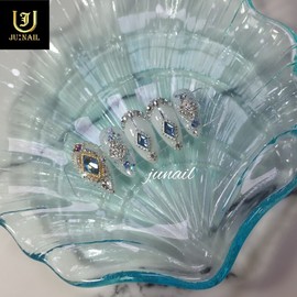 ❣High quality Blue emerald nail tip - Short round / ❣고품격 블루에메랄드 네일팁 - 숏라운드