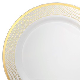 " OCCASIONS " 40 Plates Pack, Heavyweight Disposable Wedding Party Plastic Plates (10.5'' Dinner Plate, Sundance in White & Gold)