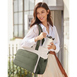LOVEVOOK Tote Bag for Women, 15.6 Inch Puffer Laptop Work Tote with Large Cup Holder, Quilted Nurse Teacher Bag for Work, Travel, School, College, Gym, Daily Use