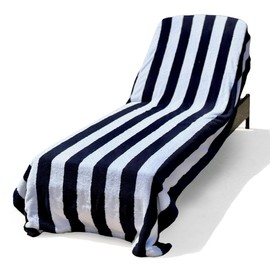 ARLU HOME Large Luxury Chaise Lounge Chair Cover 90" x 40"- 100% Turkish Cotton, 500 GSM Solid Color Towel for Pool or Beach Chairs with Pocket - Super Absorbent and Quick Dry - White/Navy