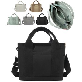 Green Packila Tote Bag, Small, Women's, Canvas, Mini Tote with Dividers, Canvas, 2-Way, Shoulder Bag with Zipper, Holds Plastic Bottles, Lightweight, Commuting to Work, Black