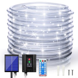 ANJAYLIA Solar Outdoor Rope Lights, 66FT 200 LED Solar Powered Rope Lights Outdoor, 8 Modes Timer Remote String Light Rope Solar Lights Outdoor Waterproof for Garden Decor, White