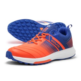 SOLM8 S2 Cricket Shoes Men Boys Junior Players - Advanced Grip Rubber Spikes for Turf/Grass, Ultralight Cushioning in Bright Colors (2025 Edition) - Orange Blue