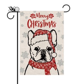 Merry Christmas Garden Flag French Bulldog Dog with Scarf Xmas Winter Holiday Decorations Vertical Double Sided For Outside Yard Lawn Decor 12.5 x 18 Inch