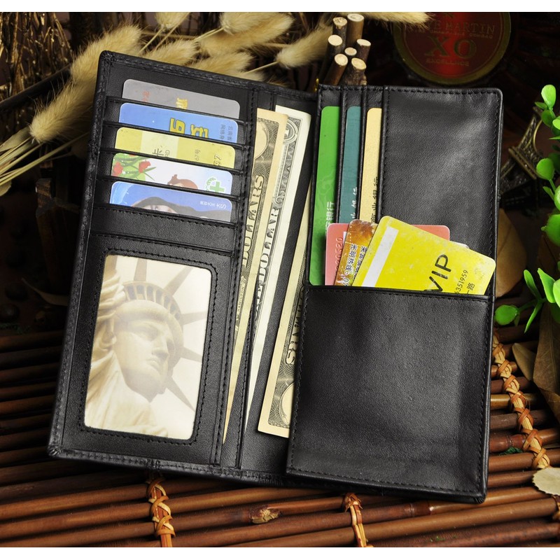 Le'aokuu Mens Genuine Leather Organizer Checkbook Card Case Bifold Wallet