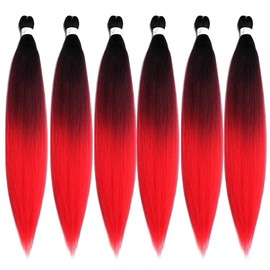 BALINGHAIR Pre-Stretched Braiding Hair Extensions Braids Hair 28 Inch Ombre Black to Burgundy Red to Red(C6-6Packs)