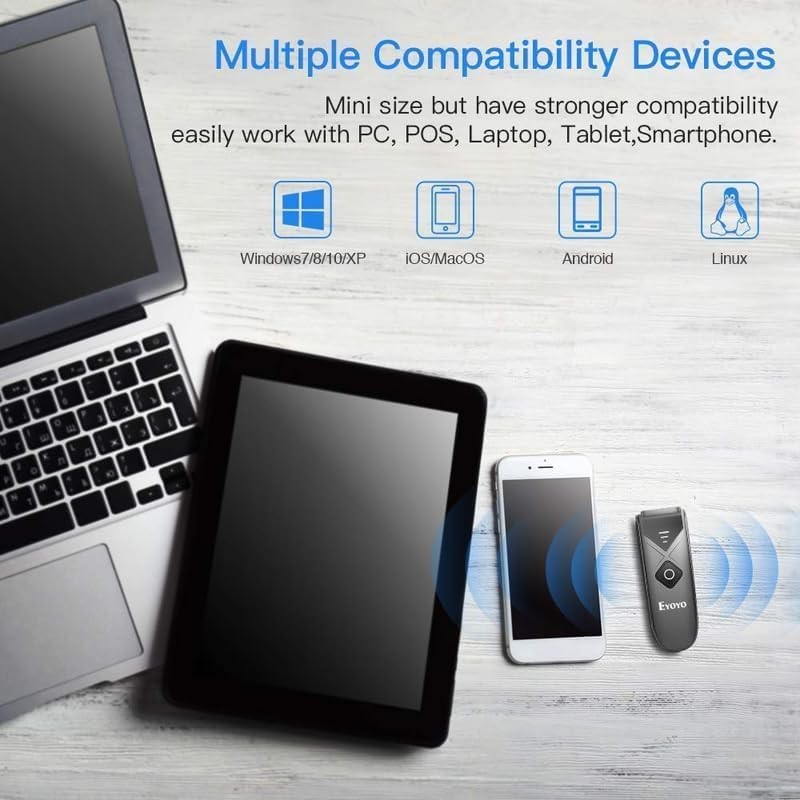 Eyoyo Bluetooth 2D&1D Barcode Scanner, Portable Wireless Mini Barcode Reader