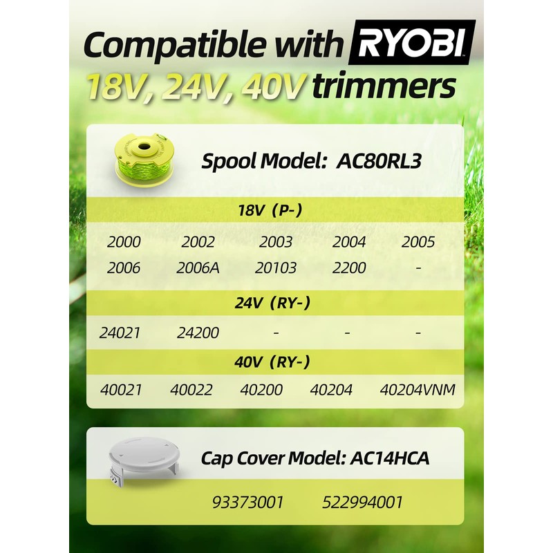 YWTESCH Trimmer String for Ryobi One Plus+ AC80RL3,11 FT/0.080-Inch，Spool Replacement