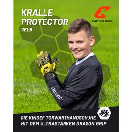 CATCH & KEEP Goalkeeper Gloves Children's Claw Protector Yellow Size 3 I Professional Children's Goalkeeper Gloves with Finger Protection, Thumb Support & Thicker Wrist Support
