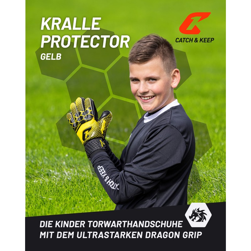 CATCH & KEEP Goalkeeper Gloves Children's Claw Protector Yellow Size