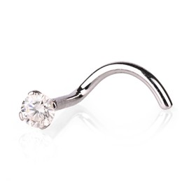 Diamond Nose Stud 14K White Gold Nose Ring Twist Screw 21 Gauge HI Color 0.02 to 1/6 ct, Gemstone, diamond