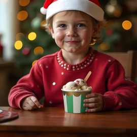 Confettiville Paper Ice Cream Cups, 50-Count 9-Oz Disposable Dessert Bowls for Hot or Cold Food, 9-Ounce Christmas Party Supplies Treat Cups, Red and Green Stripes, Scalloped Gold Foil