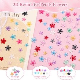 200 Pcs 3D Ice Translucent Flower Nail Charms Resin Mixed Colors Flower Nail Gems Five Petals Flowers Diamonds Jewelry for Women Girls Manicure Accessories Crafts