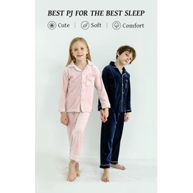 BANGSAUR Kids' Winter Pajama, Coral Fleece Button Down PJS, Boys Girls 3-12 Years(Pink,14Y)