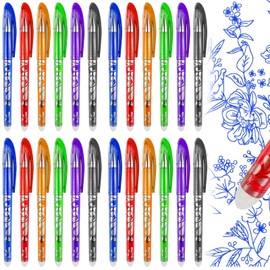 XTUDOU® Pack of 24 Colourful Erasable Ballpoint Pens, 6 Colours, 0.5 mm Erasable Ballpoint Pens, Erasable Pens with Eraser for School Supplies, Colouring Books, Sketching, Office, Drawing