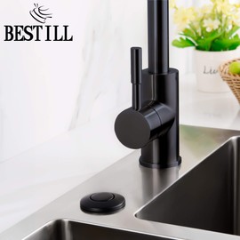 BESTILL Sink Top Garbage Disposal Air Switch Button with 5 Ft Air Hose, Matte Black 3.6" Long On/Off Push Button with Brass Cover, Compatible with all Power Modules