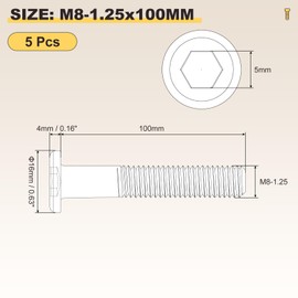 METALLIXITY Flat Head Hex Socket Cap Screws Bolts(M8-1.25x100) 5Pcs, Steel Hex Socket Furniture Bolts Screws - for Furniture Woodworking Project, Yellow