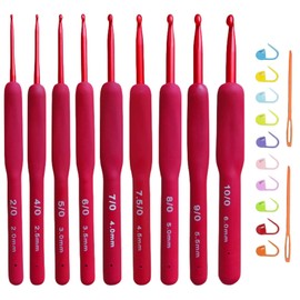 Crochet Hooks Set, Size 2.0mm 2.5mm 3.0mm 3.5mm 4.0mm 4.5mm 5.0mm 5.5mm 6.0mm Crochet Hooks with Needles and Stitch Markers, Crochet Kits for Beginners Adults (Red)