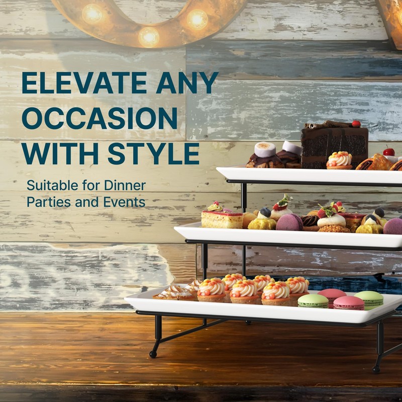 Gibson Elite Gracious Dining 3-Tier Serving Display Stand, Rectangular White