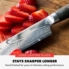 GreenPan x Bobby Flay 8" Chef's Knife with Sheath, Premium Stainless Steel Blade, Precision Cutting Kitchen Tool, Ultra-Versatile Cutlery, Hand Finished Wood Handle, Damascus Steel Design