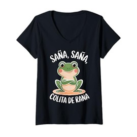 Womens Frog Sana Sana Colita De Rana Cute Healing Rhyme V-Neck T-Shirt