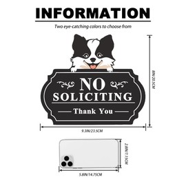 No Soliciting Sign for Front Door，Funny No Soliciting Sticker for House, Home and Business，Self-Adhesive Waterproof and Fade Resistant No Soliciting Sticker for Apartments, and Office（Black Dog）