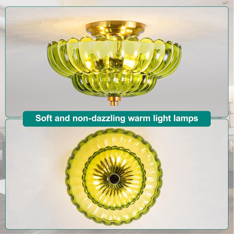JERANDO Semi Flush Mount Ceiling Light, Modern Gold Ceiling Light