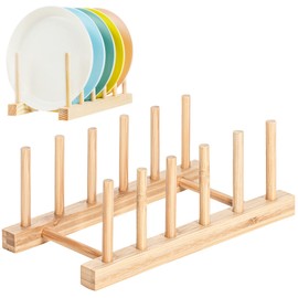 JJQHYC 2 Stück Tellerständer Abtropfgestell Geschirrständer Holz Tellerhalter Küchenschrank Aufbewahrungs Geschirrhalter Organizer für Teller, Brettchen, Tasse, Bücher