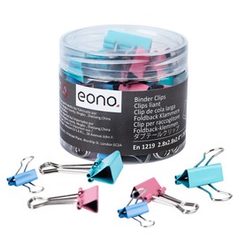Eono Double Clips, Set of 3 Sizes, 50 Pieces, Pastel Color, Storage Box Included, Document Organization, Home Use, Alloy Steel, Office Supplies (Color)