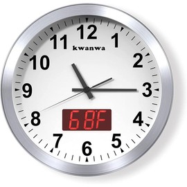 Wall Clock, Digital Clock, 12" Metal Frame Quartz LED Analog Wall Clock, Light Sensor Auto 1.4'' LED Time or Temperature Display, Battery Powered, Adjustable Brightness, Silent Quiet Sweep Second Hand, Wall Clock for Living Room, Bedroom - Color: Black C