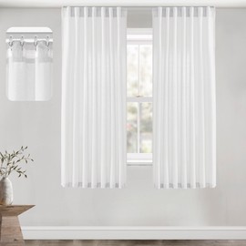 PANELSBURG Cortinas de longitud corta de 45 pulgadas de largo, color blanco para ventanas, cortinas transparentes de lino para recámara y cocina