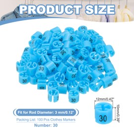 PATIKIL 100 Pcs Clothes Hanger Markers Number 30 Tags Fit 3mm Rod Garment Size Tag Hanger Clips Round Color Coding Label for Clothing Hangers, Blue