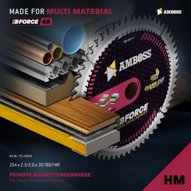 HM Circular Saw Blade 254 x 30 Z80 Flat Tooth with Interchangeable Chamfer for Multi Fine Cut. AMBOSS WERKZEUGE® Saw Blade 254 mm Compatible with Bosch GTS 10. PTS 10. PTS 100 T.GTS 254 Holzmann TS