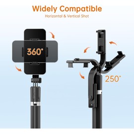 67" Selfie Stick Tripod, Portable Cell Phone Tripod with Wireless Remote Control, 360° Rotating Extendable All-in-1 Travel Stand for Selfies Video Recording Vlog, Compatible with IOS/Android, Black