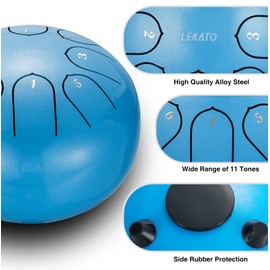 Steel Tongue Drum, LEKATO 6 Inch 8 Notes Tongue Drum Percussion Instruments - C Key Rain Drum with Music Book, Drum Mallets(Sky Blue)