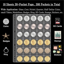Ettonsun 10 Sheet Coin Collecting Pages 30 Pockets Coin Collection Supplies Coin Holder Pocket Collecting Storage for Collectors